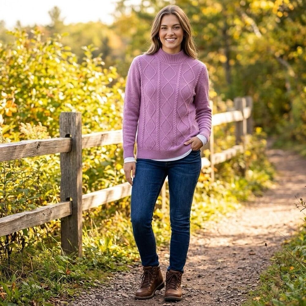 Aventura size L lavender cable knit sweater.